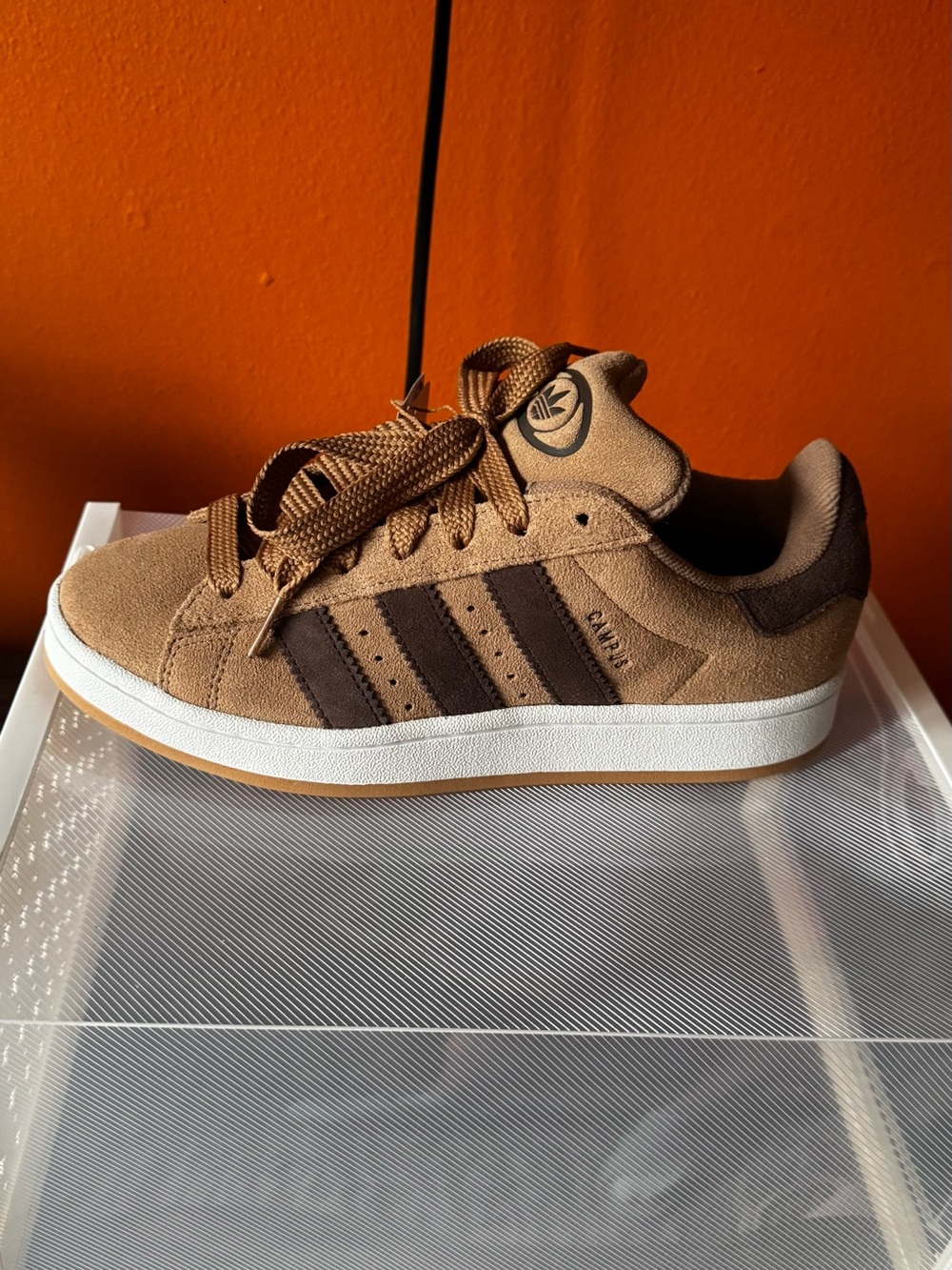 adidas Tan Suede Low-Top Sneakers with Dark Brown Stripes